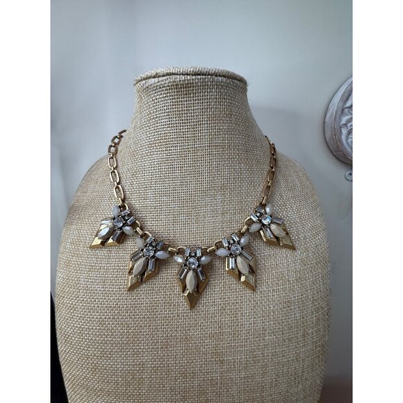 J. Crew Statement Gold-Tone Necklace With Cream Stones & Crystal Accents - Picture 2 of 7